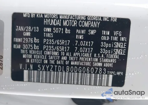 2013 Hyundai Santa Fe Sport из США, поврежденный, VIN 5XYZTDLB0DG060783